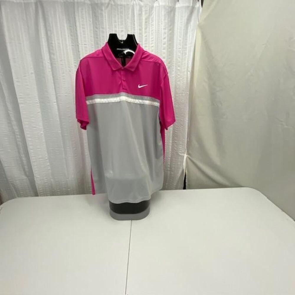 Nike Golf Dri-FIT Polo Mens XXL Pink Gray Colorblock Performance Golf Shirt